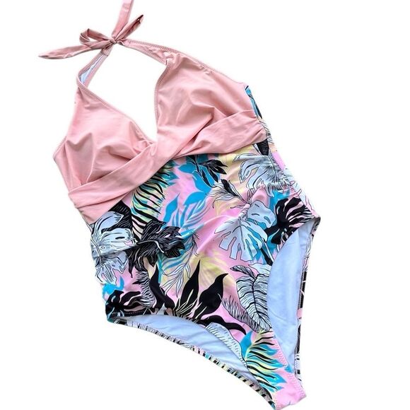 Women’s Tropical Print Halter One-Piece Swimsuit – XXL - Picture 2 of 8